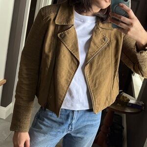 Aritzia Wilfred Free Olive Green Linen Moto Jacket